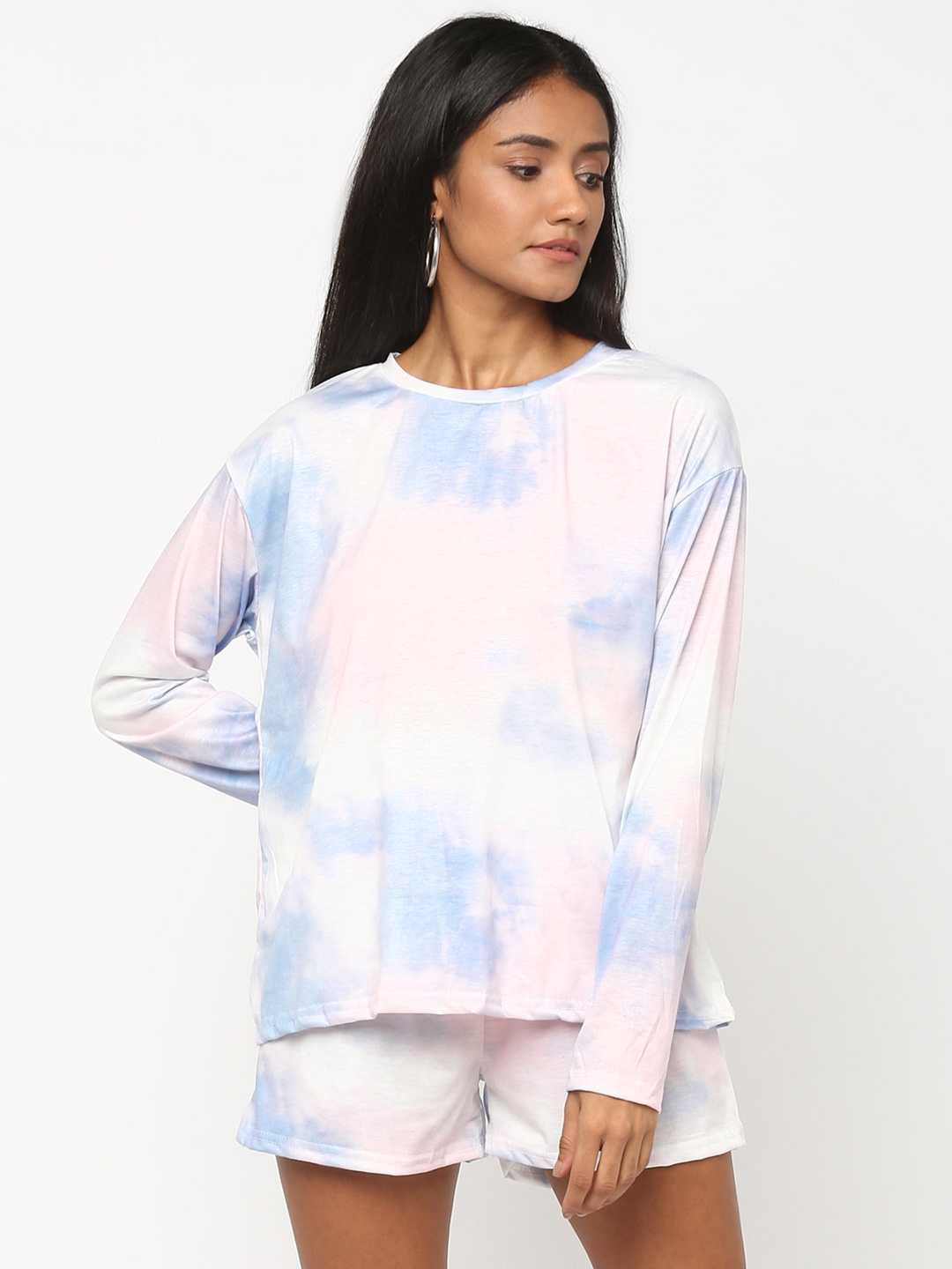 

JerfSports Women Blue & Pink Tie & Dyed Co-Ord Set