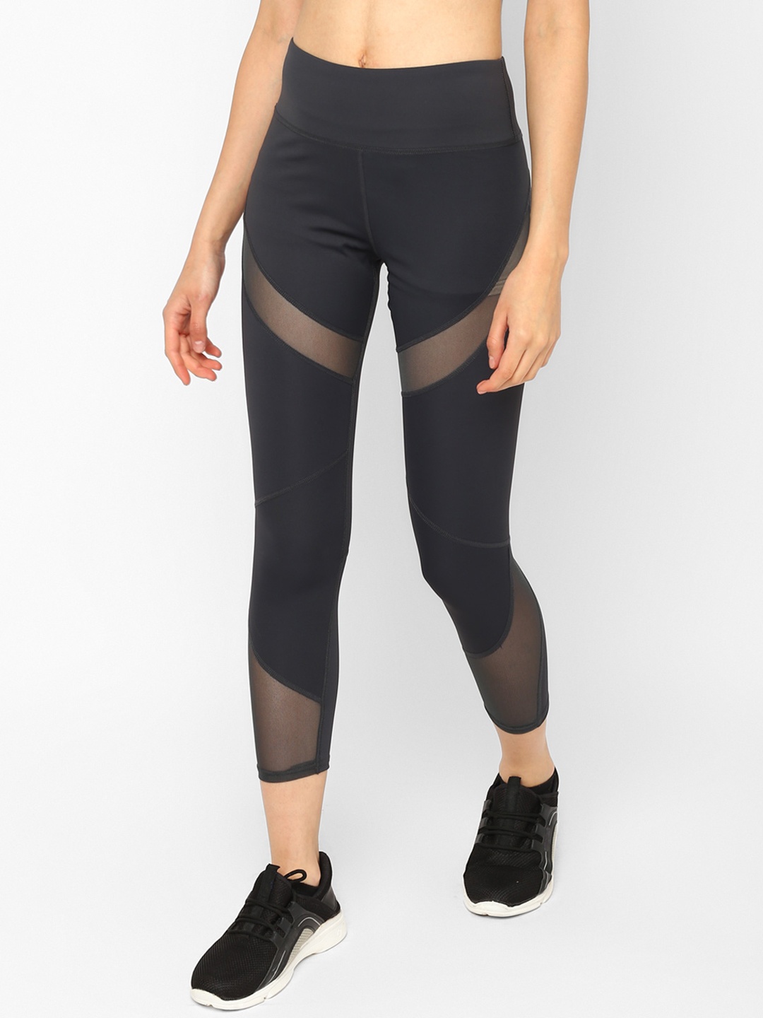 

JerfSports Women Charcoal Grey Solid Tights With Mesh Detailing