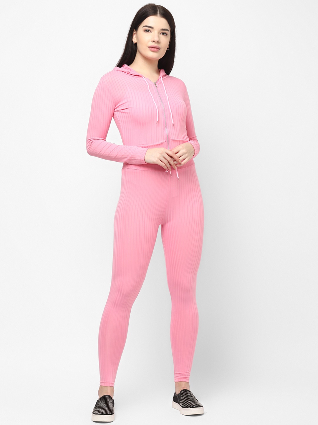 

JerfSports Women Pink Ribbed Co-Ord Set