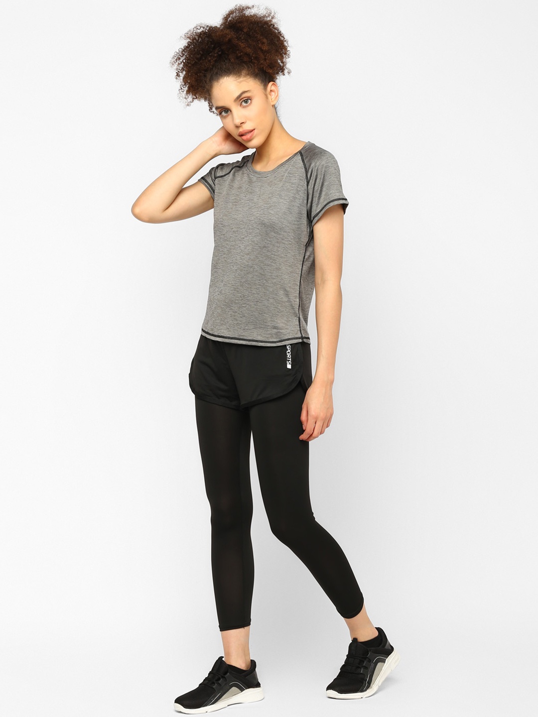 

JerfSports Women Grey Melange & Black Solid Co-Ord Set