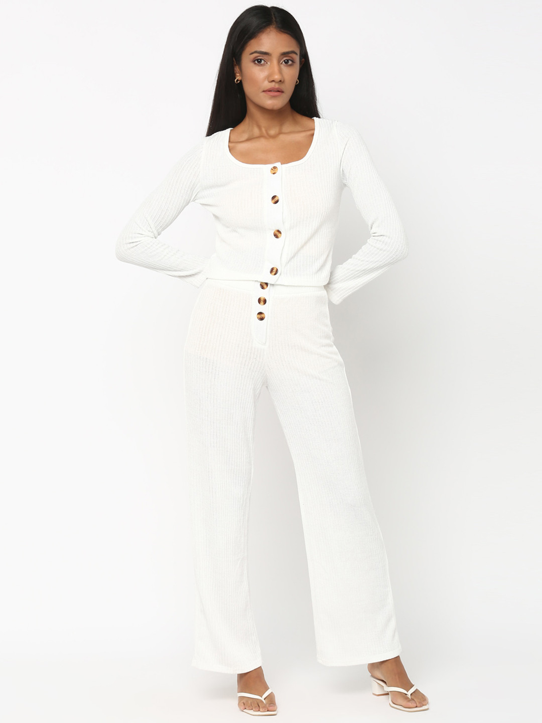 

JerfSports Women White Ribbed Co-Ord Set