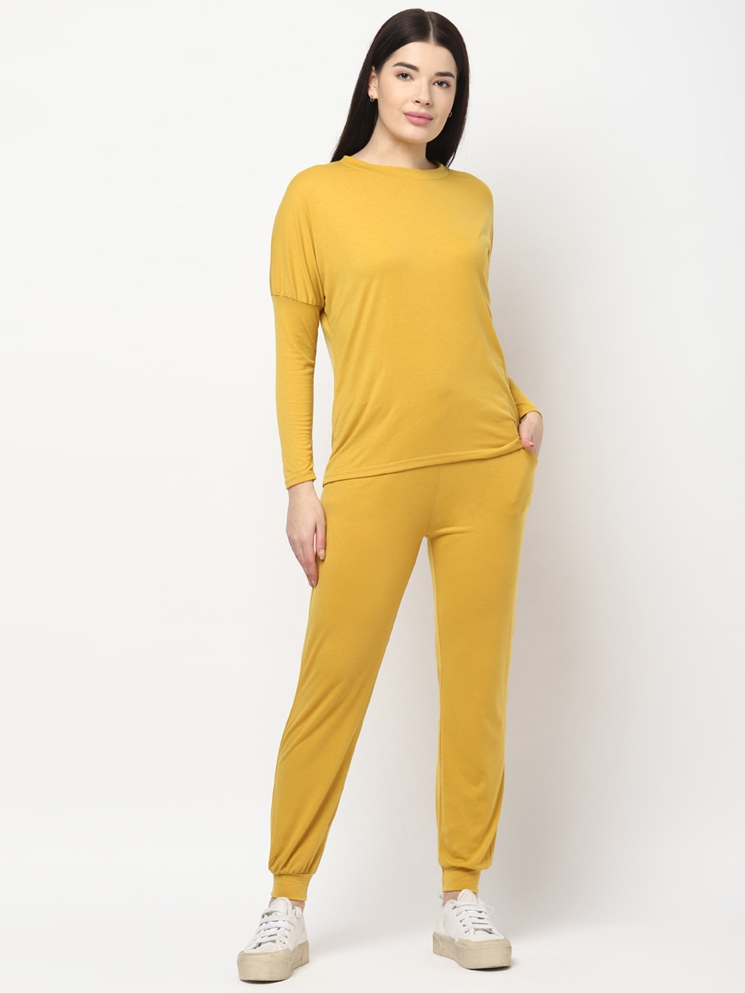 

JerfSports Women Mustard Yellow Solid Co-ords