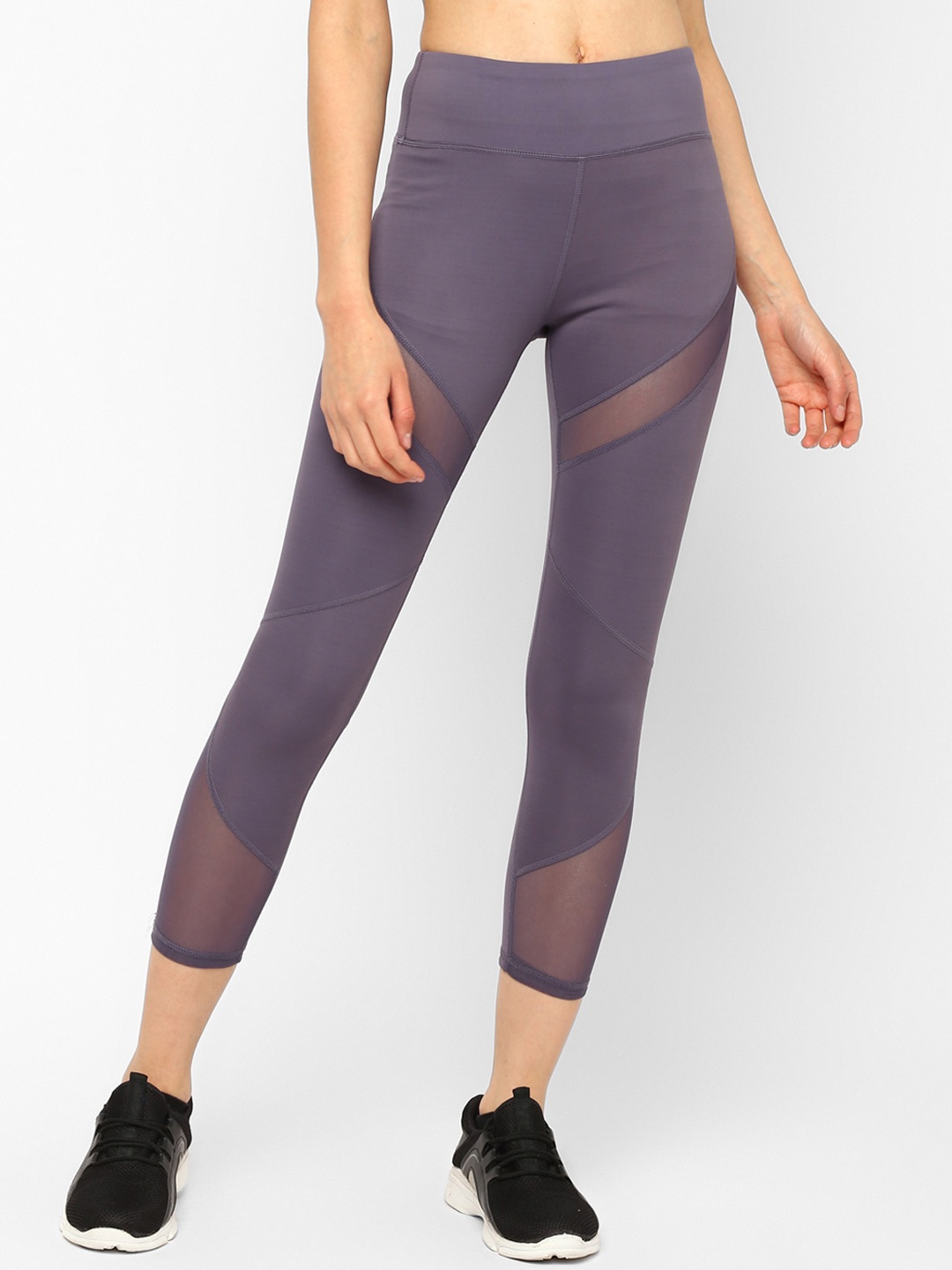 

JerfSports Women Purple Solid Tights With Mesh Detailing