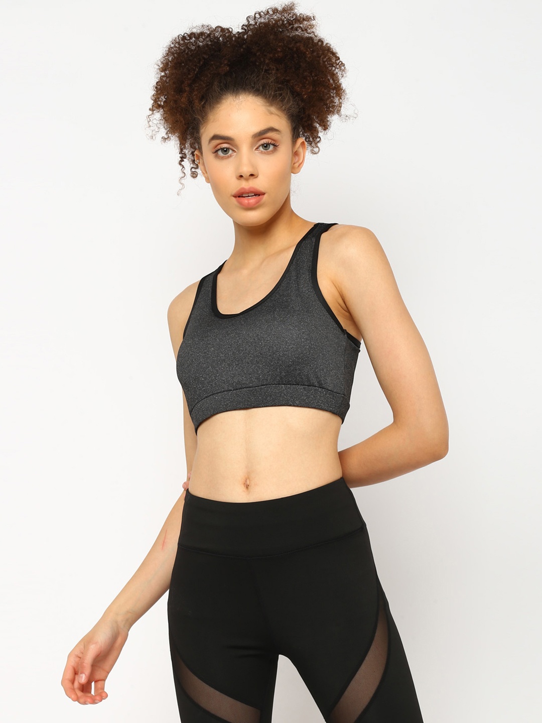 

JerfSports Charcoal Grey Sports Bra With Melange Effect