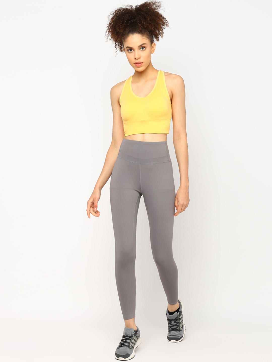 

JerfSports Women Yellow & Grey Solid Sports Bra & Tights Set