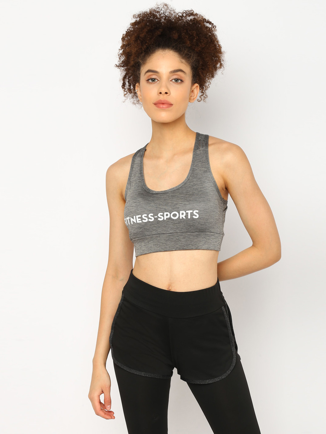 

JerfSports Grey Typography Sports Bra With Melange Effect