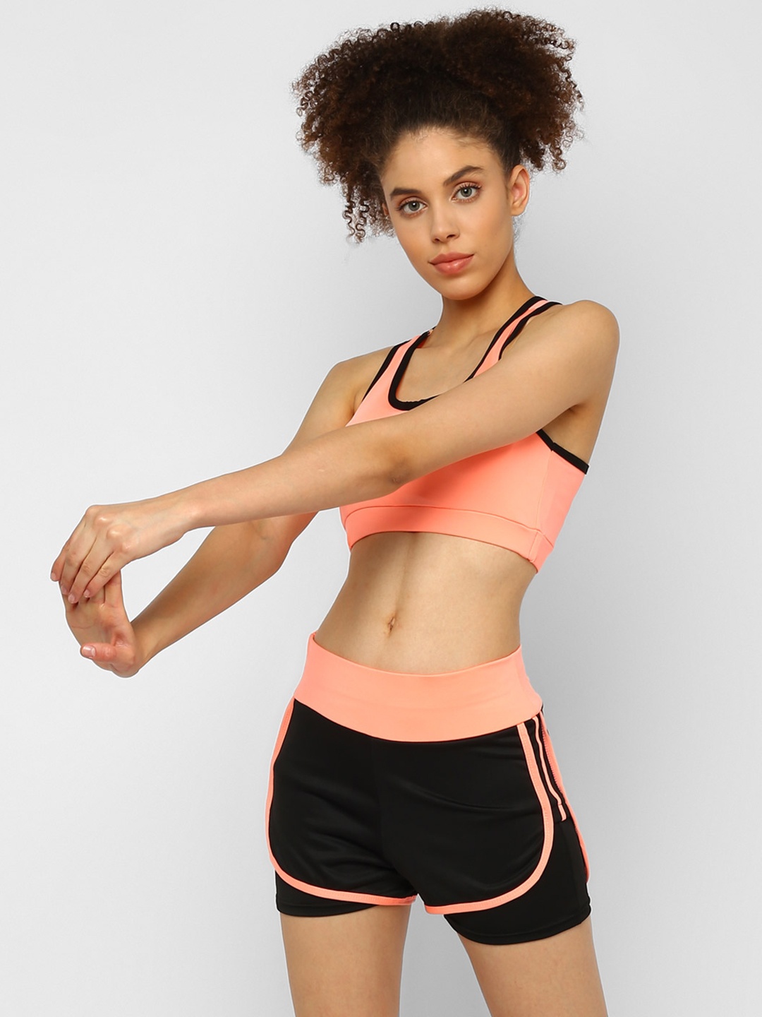 

JerfSports Women Coral Orange & Black Solid Sports Bra with Shorts Tracksuit