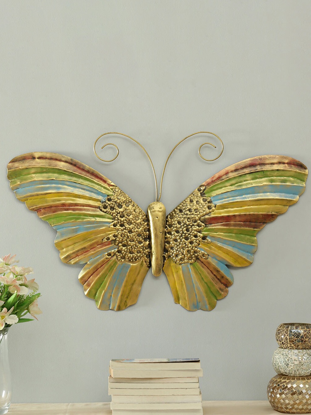 

vedas Gold-Toned & Blue Metal W-Inaya Butterfly Wall Decor