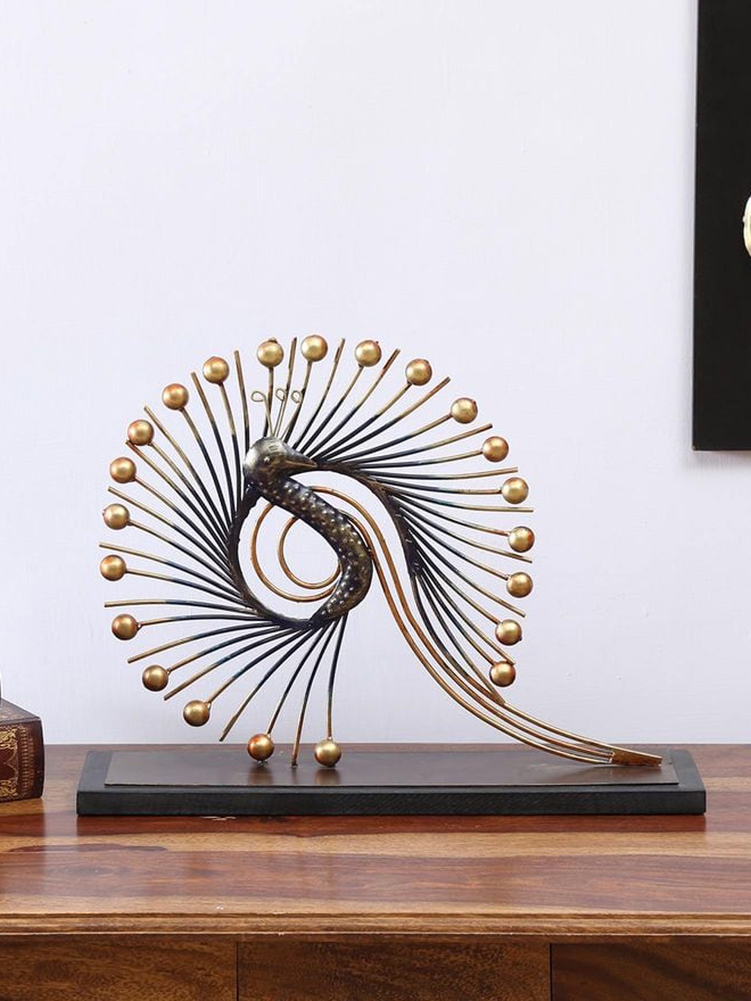 

vedas Gold-Toned & Copper-Toned Peacock Table Decor Showpiece