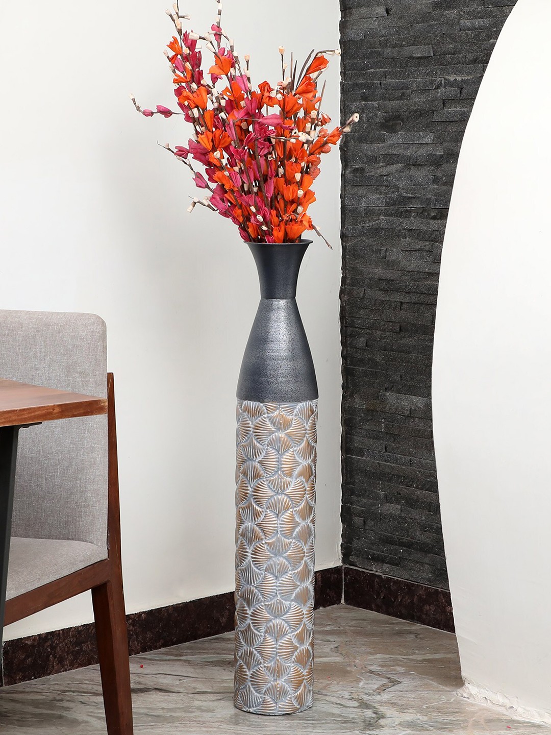 

vedas Metalic Multi-Coloured Textured Flower Vase, Metallic