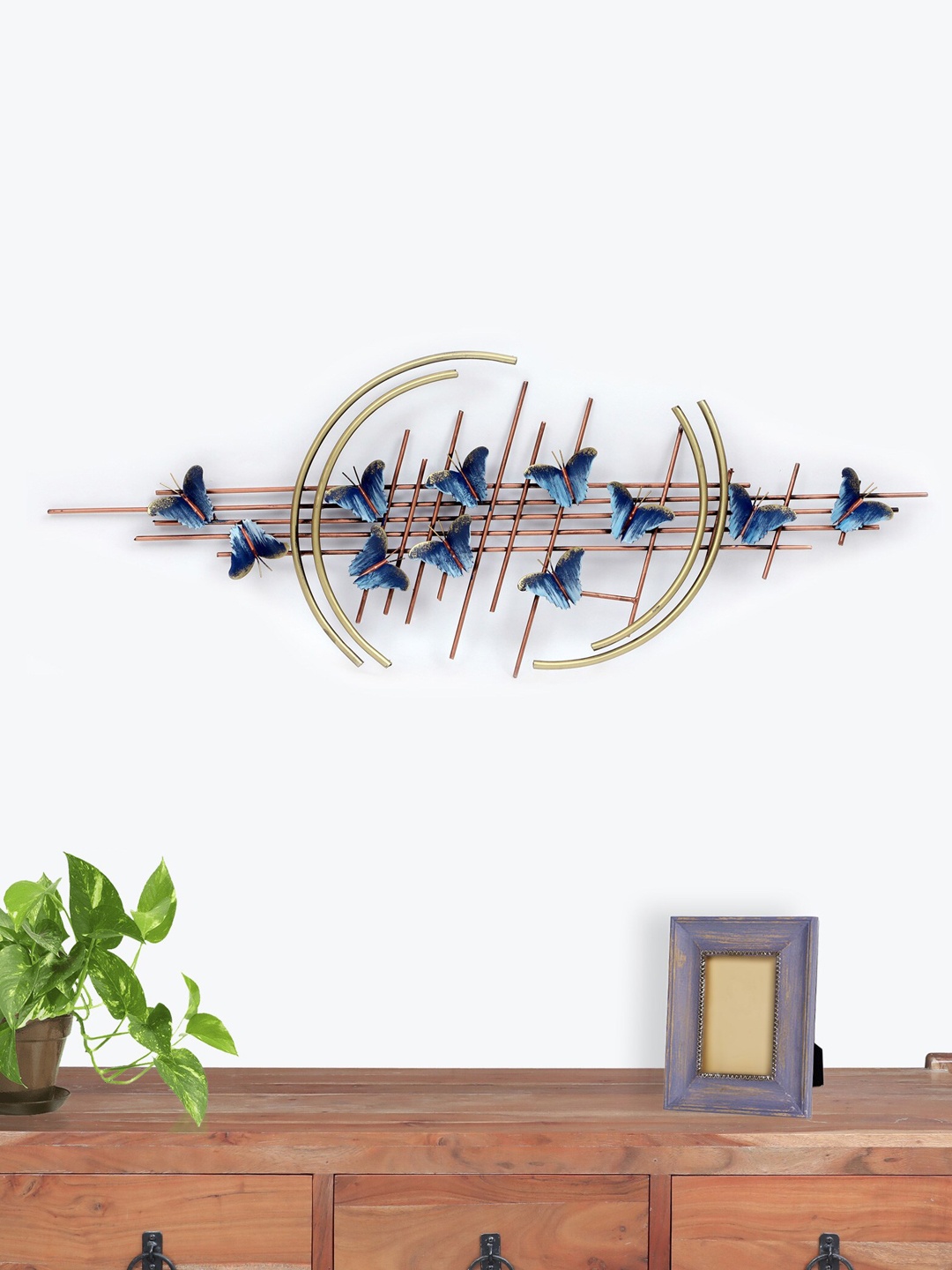 

vedas Gold-Toned & Blue W-Abstract Butterfly Wall Dcor, Metallic