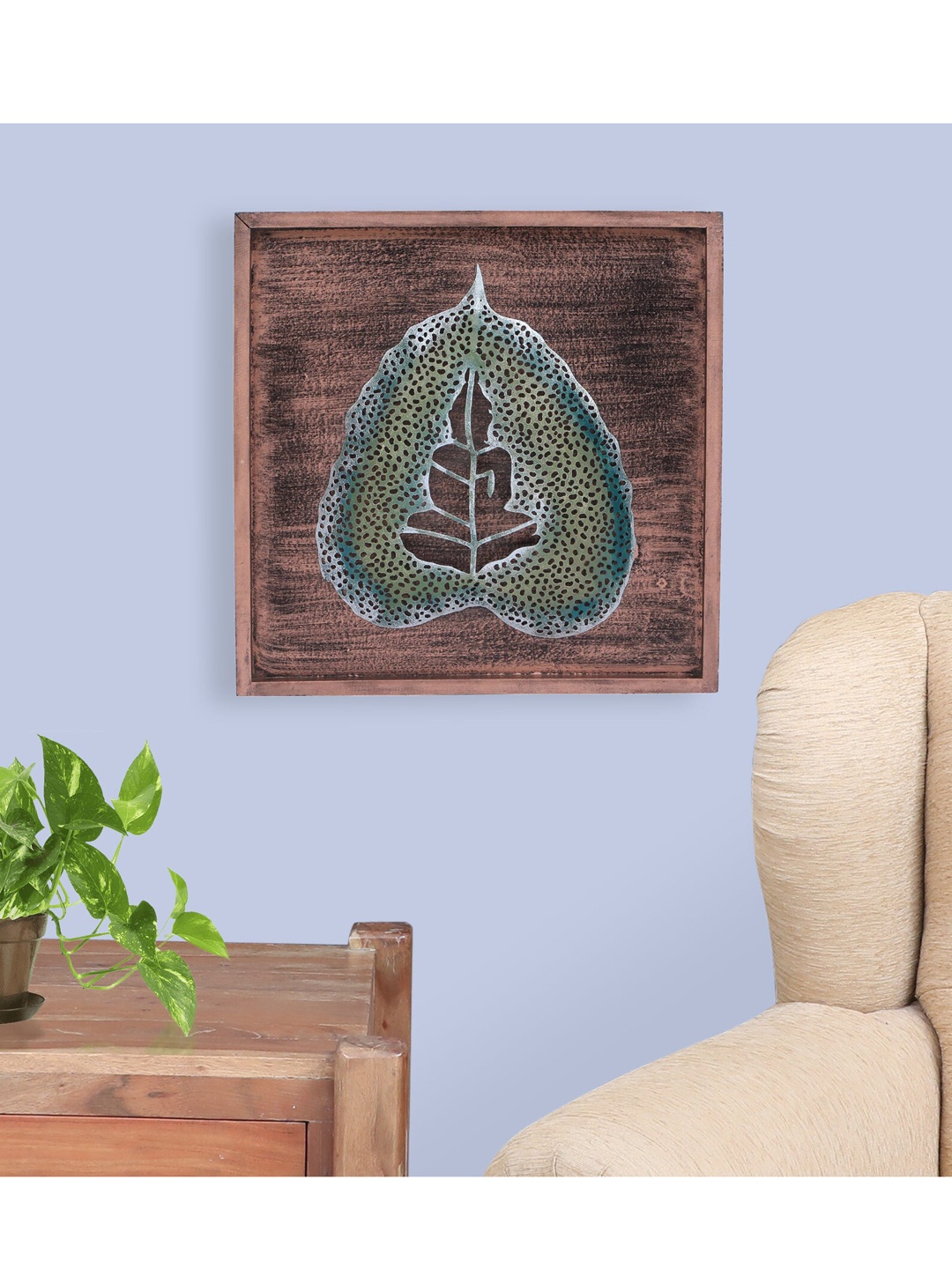 

vedas Metallic-Toned W-Leaf Buddha Wall Decor, Camel brown