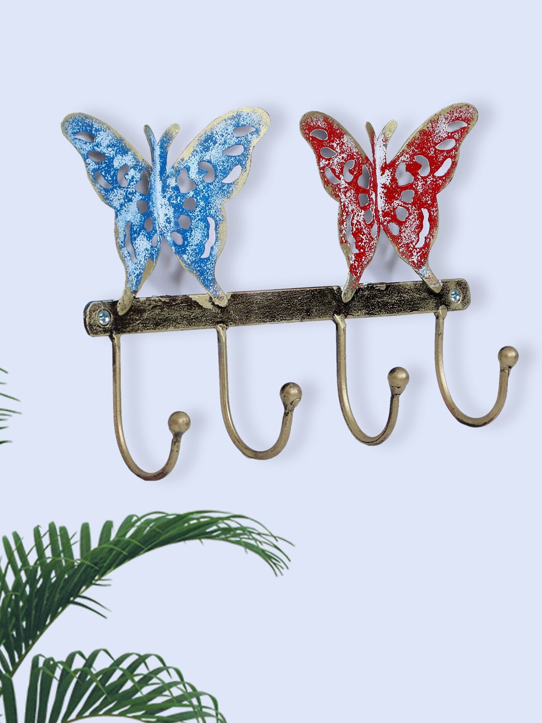 

vedas Metallic-Toned & Blue Textured U-Kaina Butterfly Key Holder