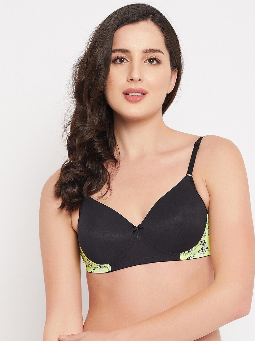 

Clovia Black & Green Floral Bra Lightly Padded