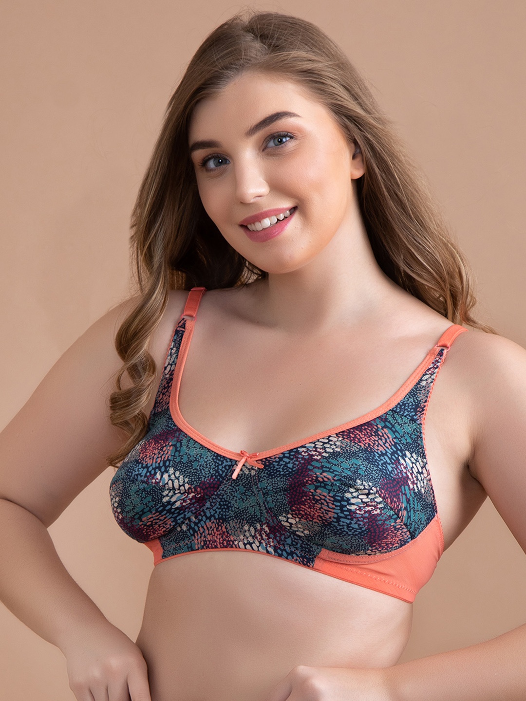 

Clovia Blue & Orange Floral Printed Non-Padded Non-Wired Everyday Bra