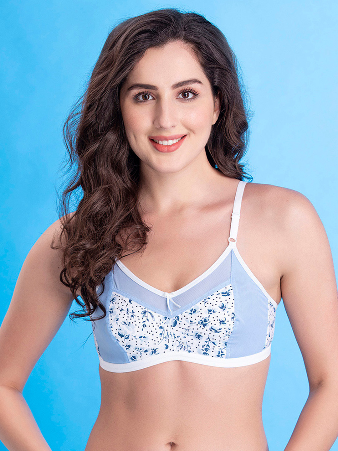 

Clovia White & Blue Floral Printed Non-Padded Everyday Bra