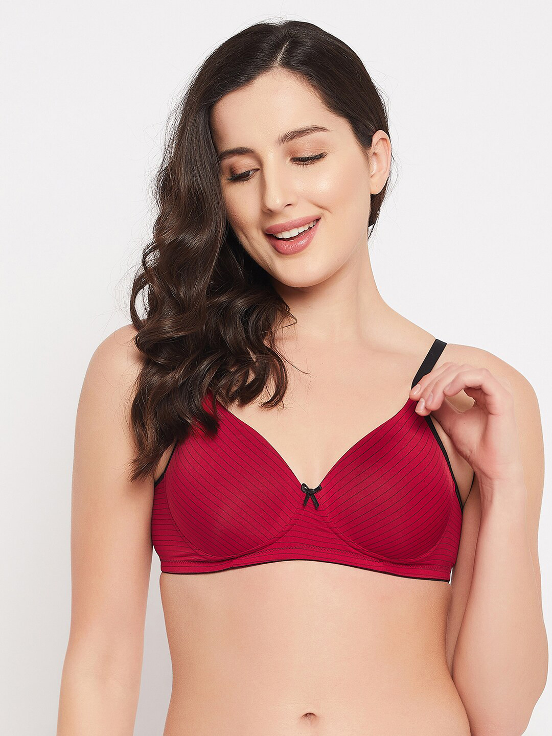 

Clovia Maroon & Black Striped Lightly Padded Non-Wired Full Cup Bra