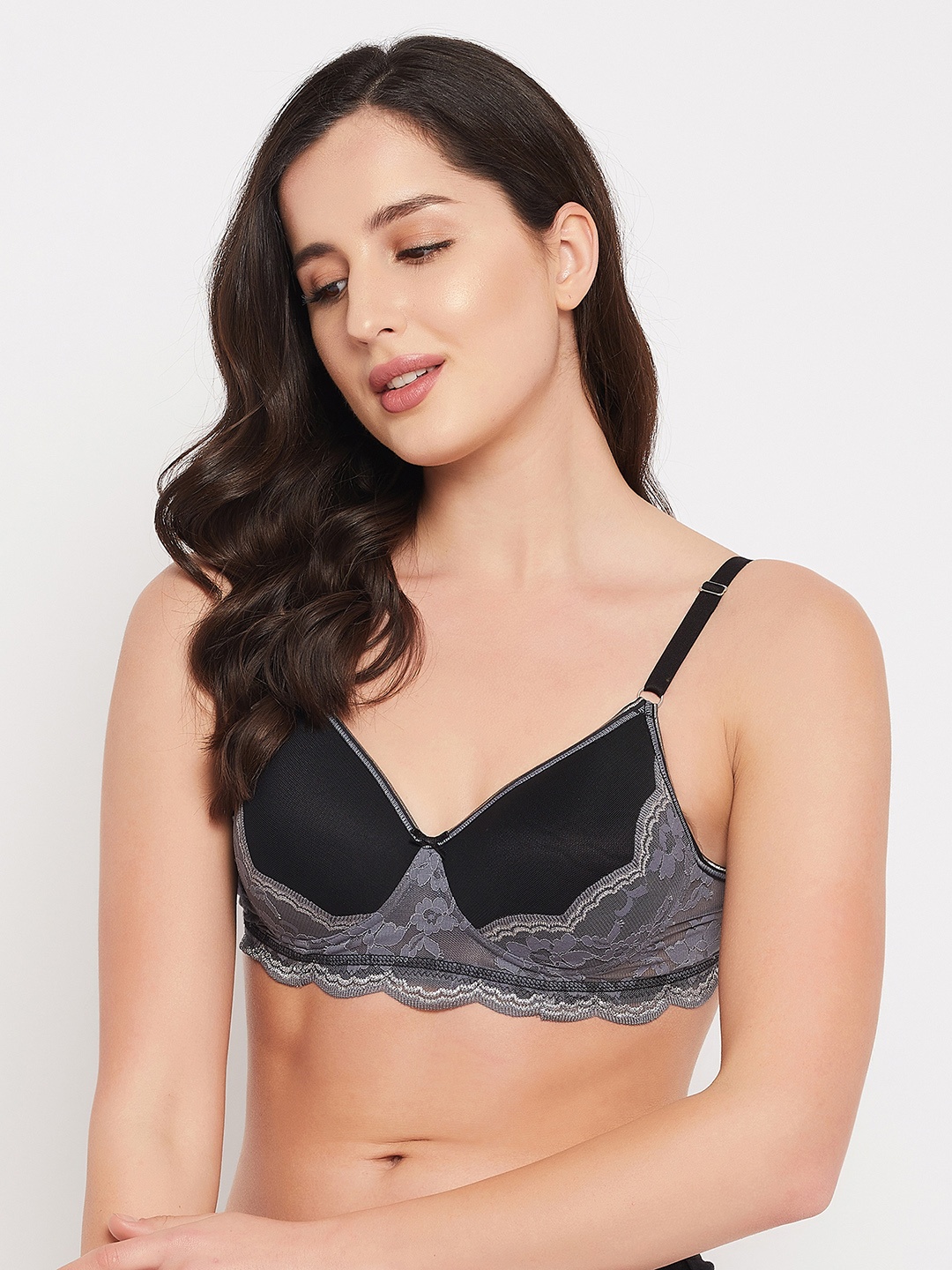 

Clovia Black & Grey Self Design Lightly Padded Bra