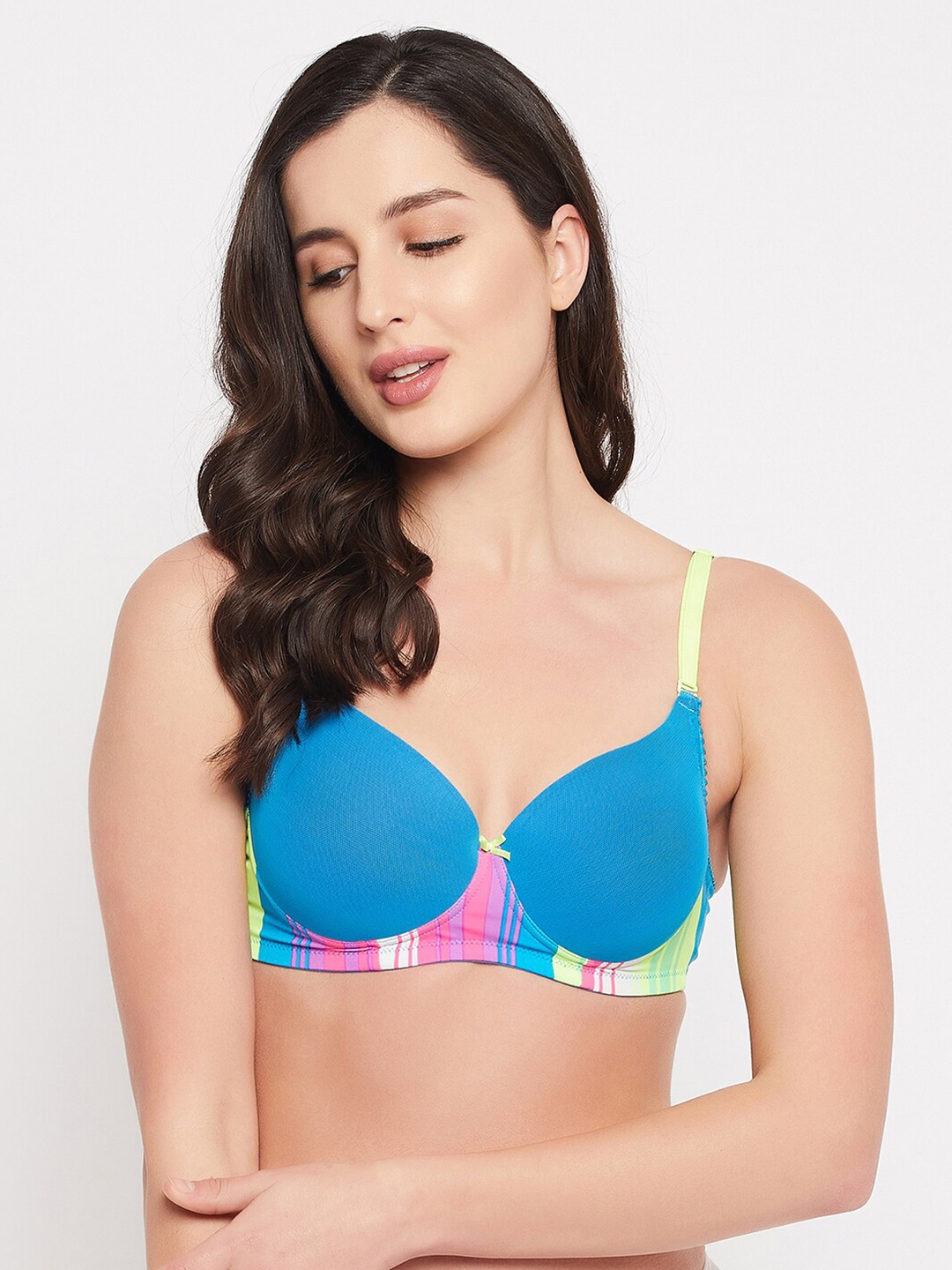 

Clovia Blue & Pink Geometric Printed Heavily Padded Non-Wired Push-Up Bra