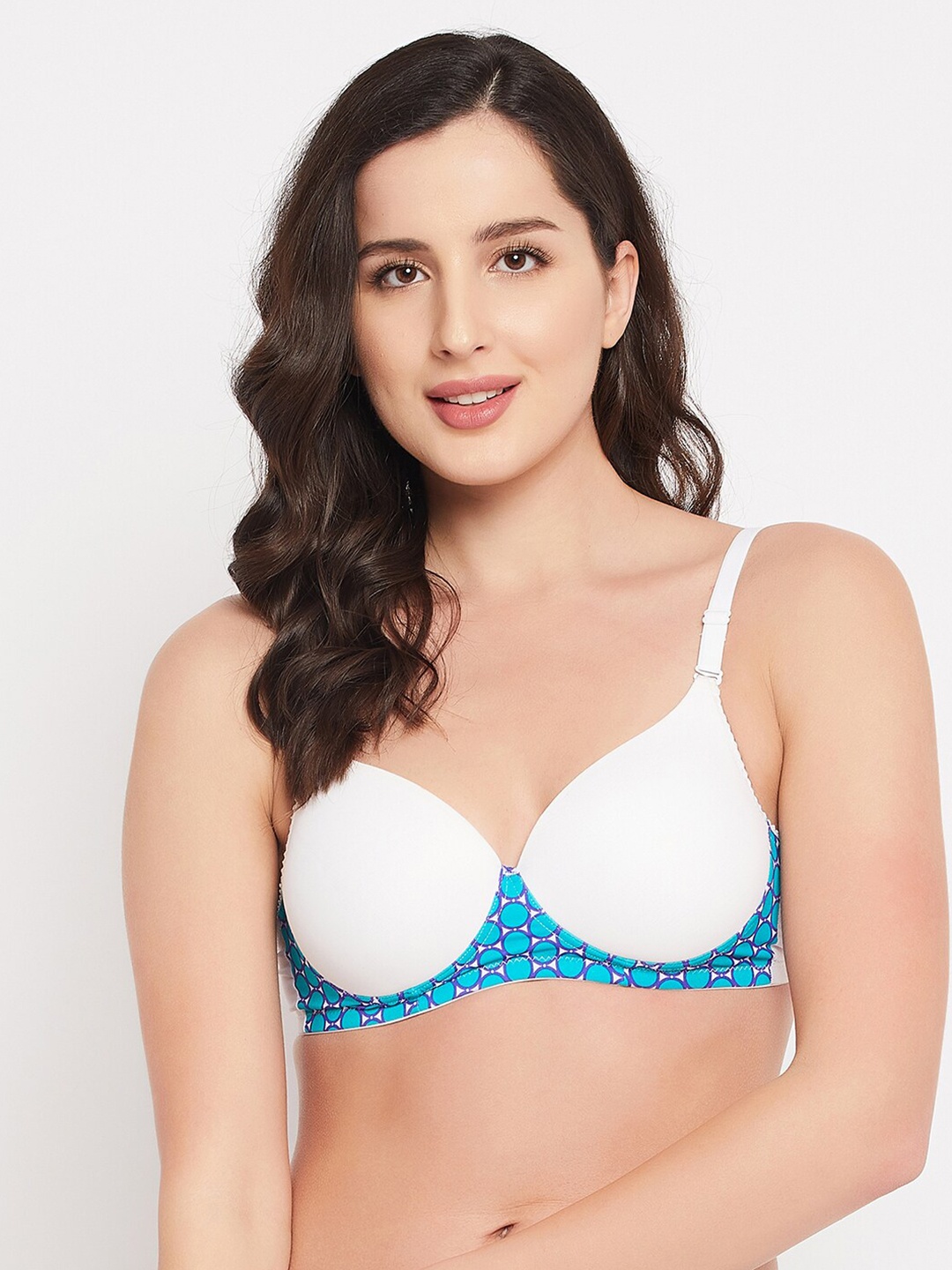

Clovia White & Blue Geometric Non-Wired Heavily Padded Bra