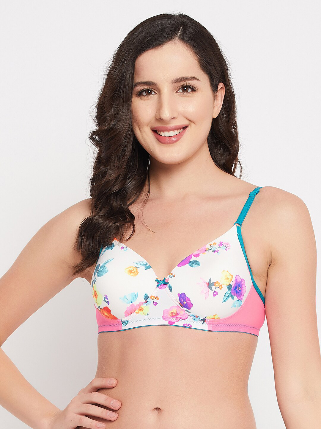 

Clovia Women White Floral Print Padded Non-Wired T-shirt Bra