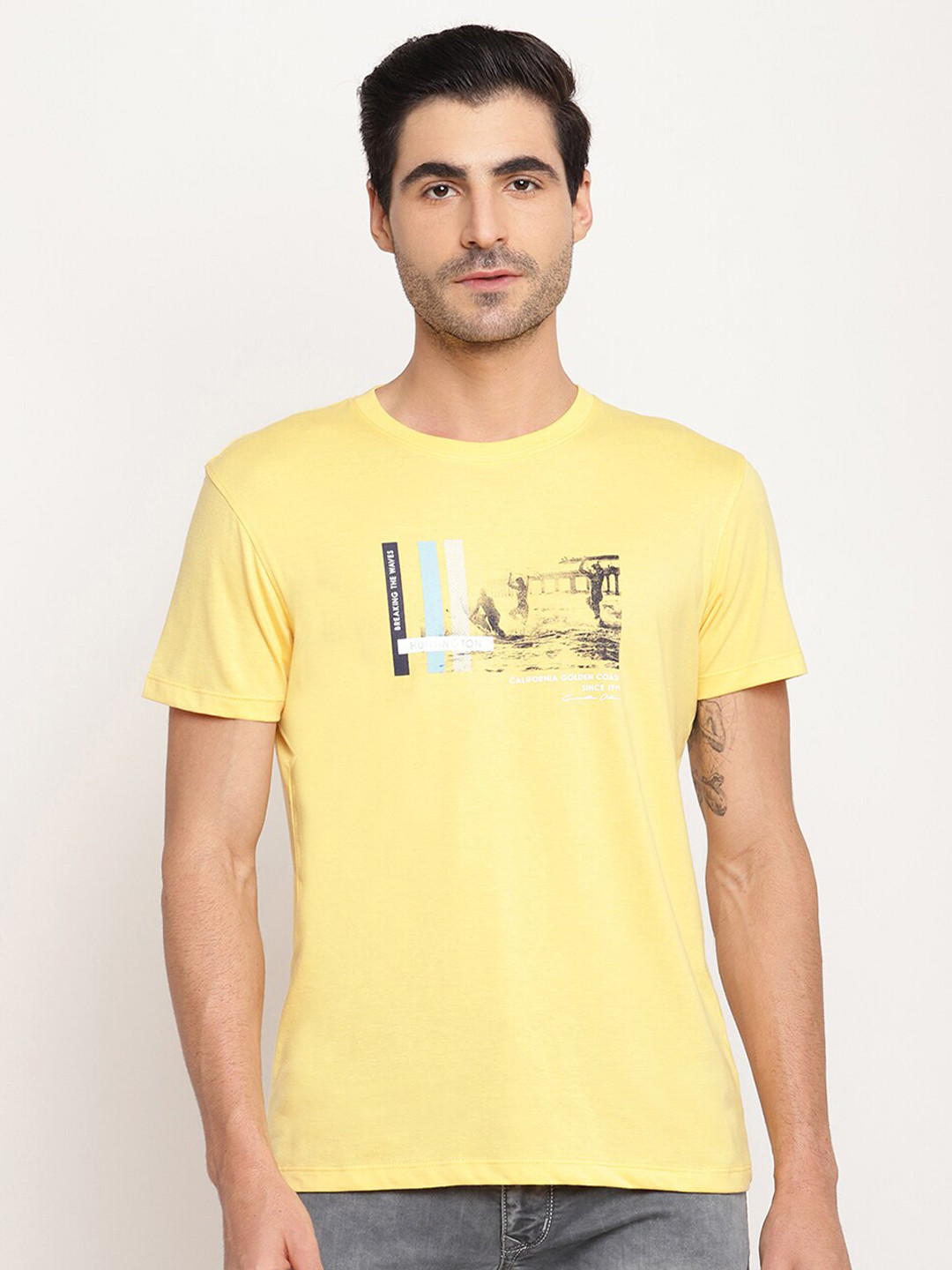 

Octave Men Yellow Graphic Printed Regular-Fit T-shirt