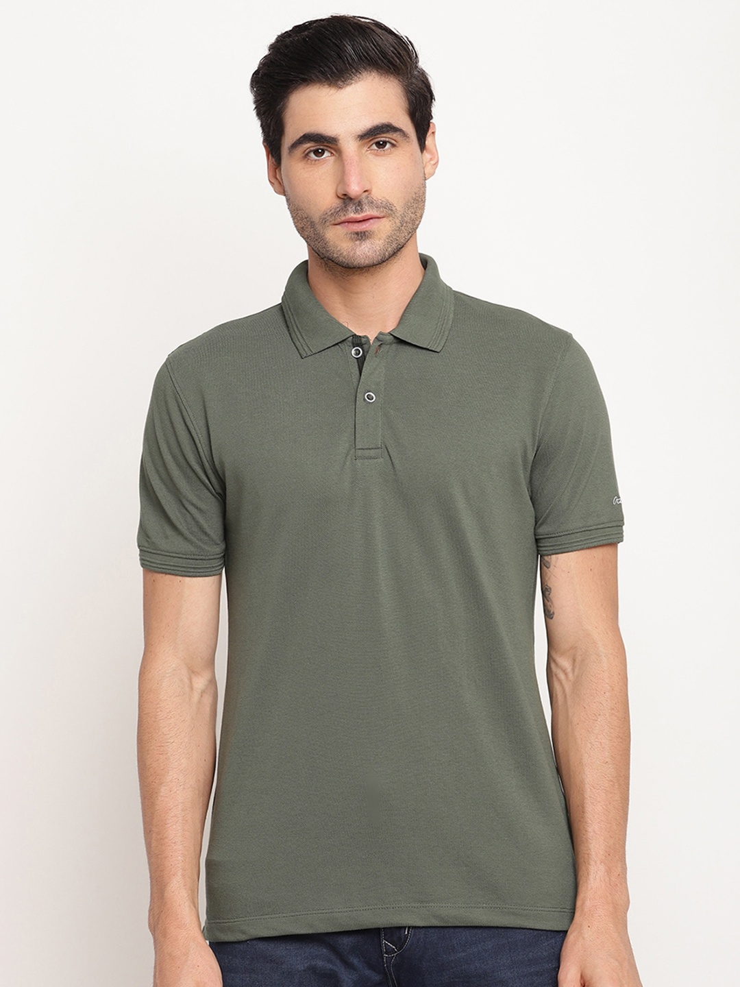 

Octave Men Olive Green Polo Collar Cotton Regular Fit T-shirt