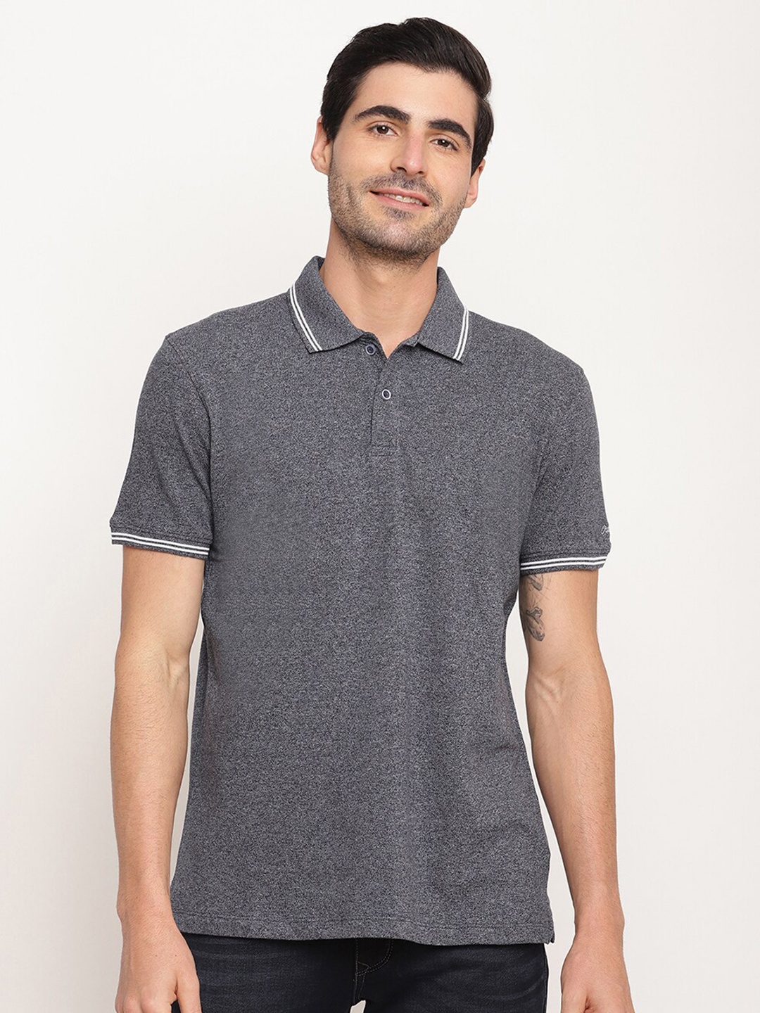 

Octave Men Grey Polo Collar Regular Fit Cotton T-shirt