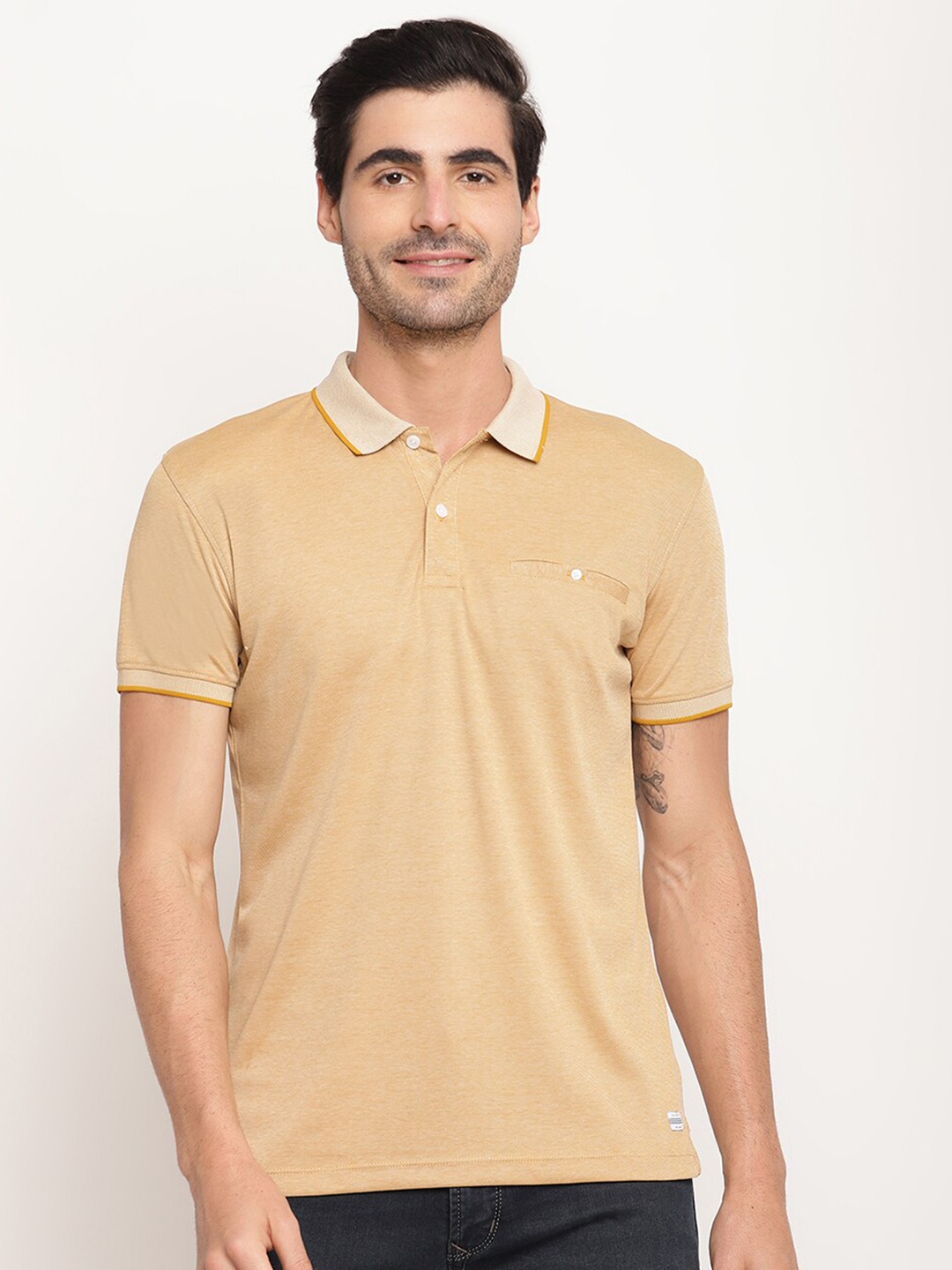 

Octave Men Yellow Solid Regular-Fit Polo Collar T-shirt