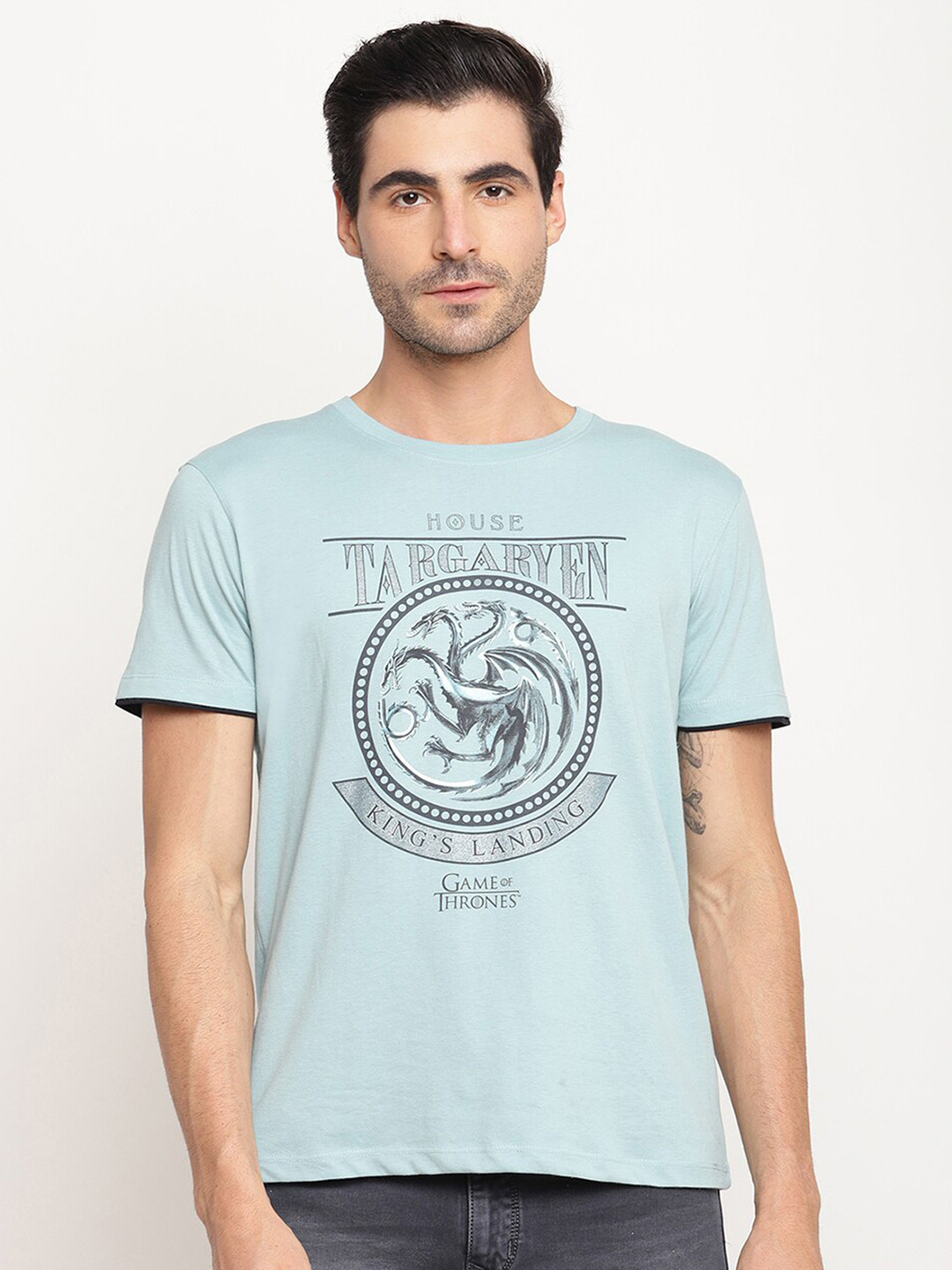 

Octave Men Blue Graphic Printed Cotton Regular Fit T-shirt