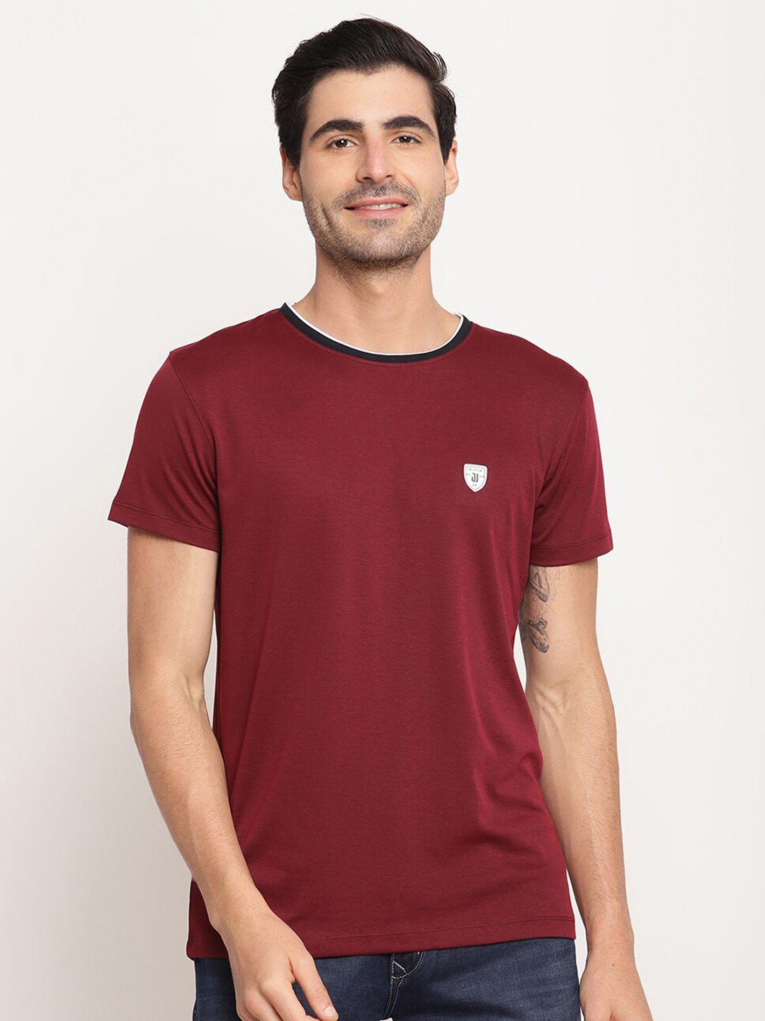 

Octave Men Maroon Applique Cotton T-shirt