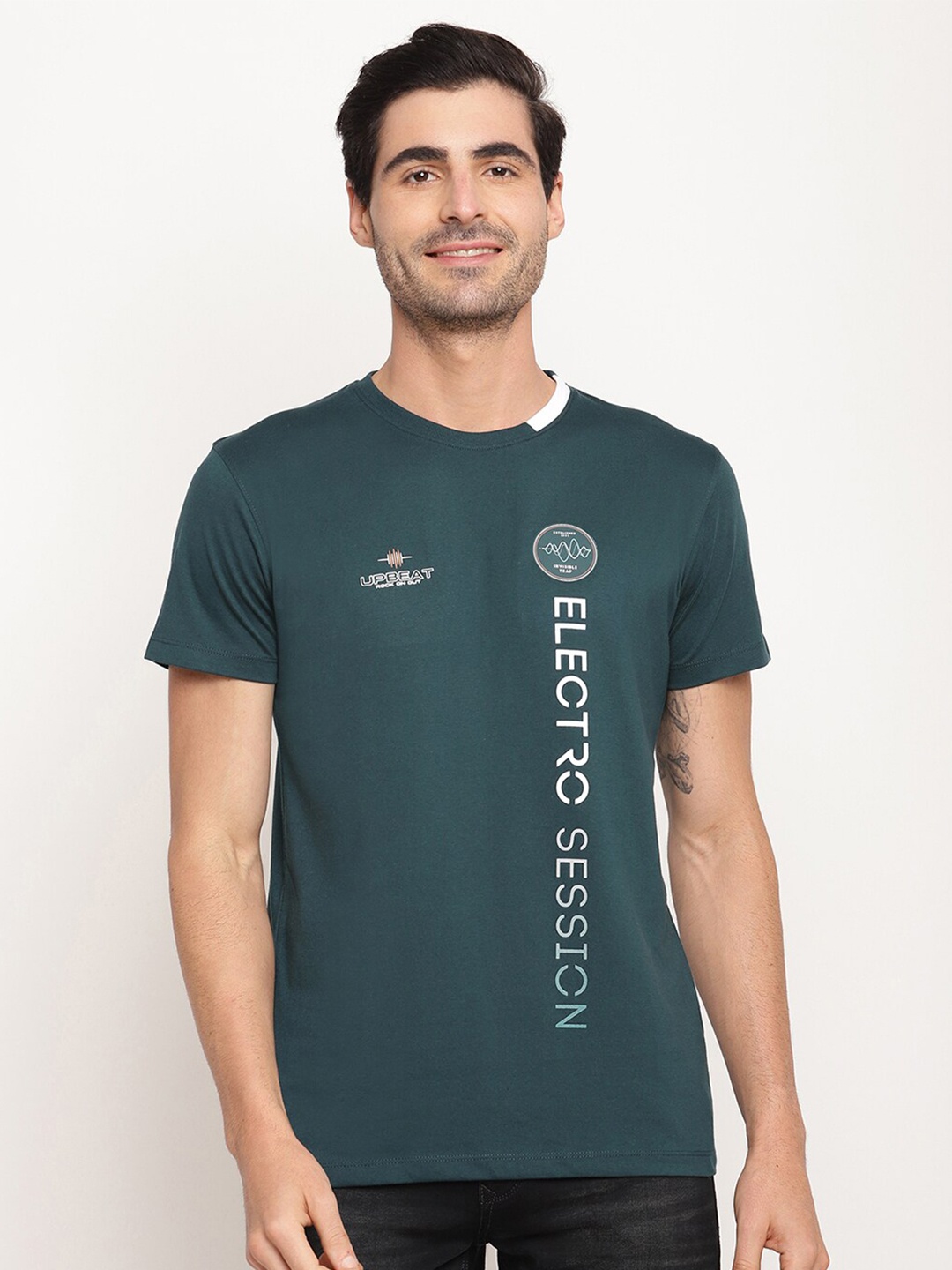 

Octave Men Teal Typography Printed Cotton T-shirt