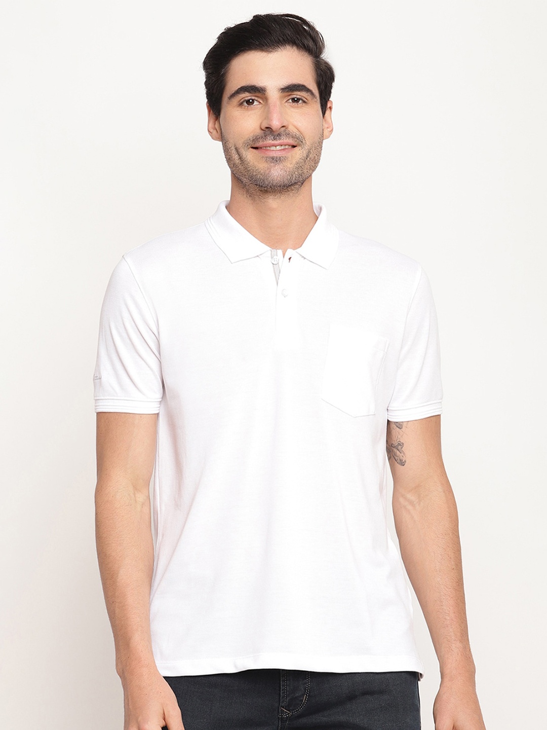 

Octave Men White Polo Collar Regular Fit Cotton T-shirt