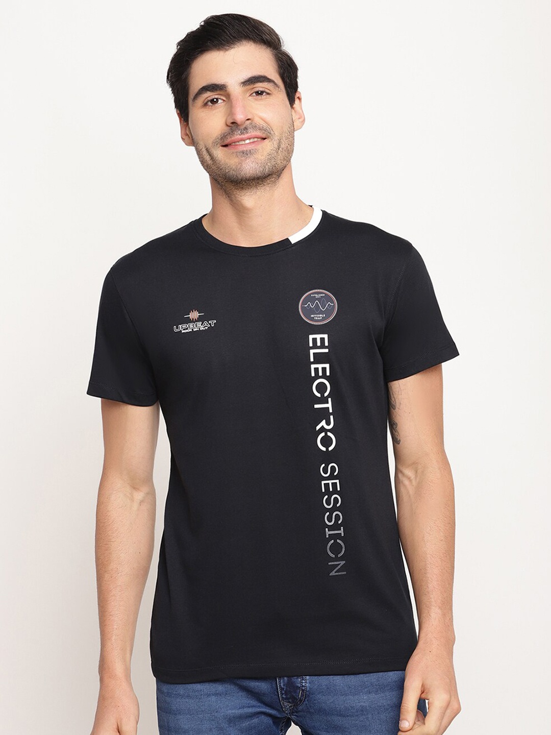 Octave Men Black Typography Pure Cotton T-shirt