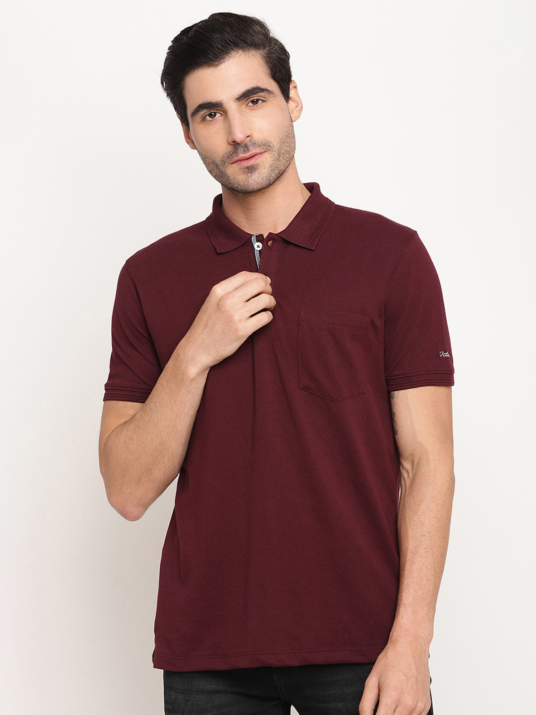 

Octave Men Maroon Polo Collar Cotton T-shirt