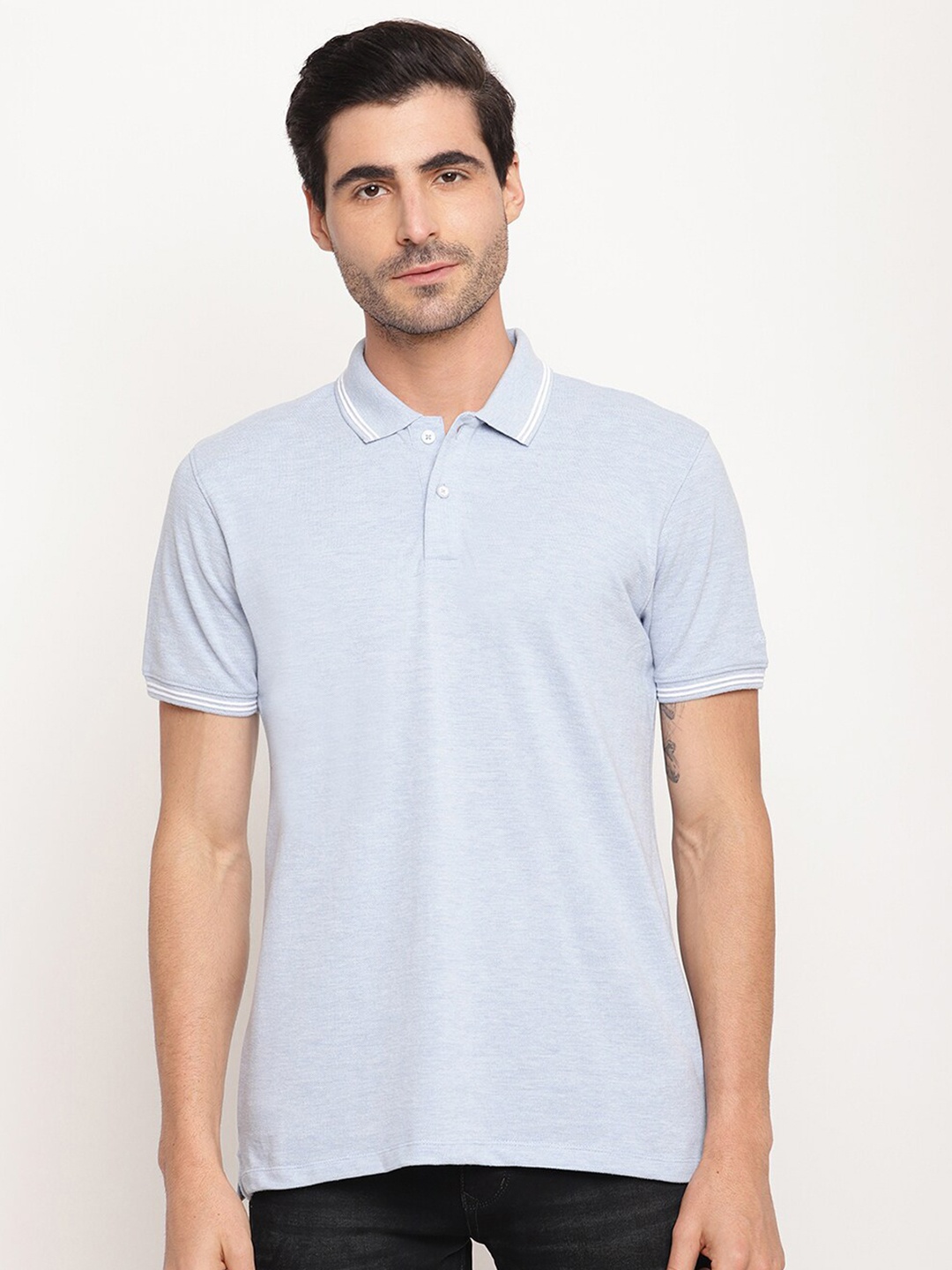 

Octave Men Blue Solid Polo Collar Cotton Regular Fit T-shirt