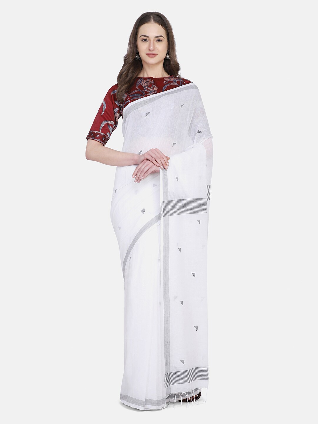 

THE WEAVE TRAVELLER White & Grey Pure Cotton Jamdani Saree