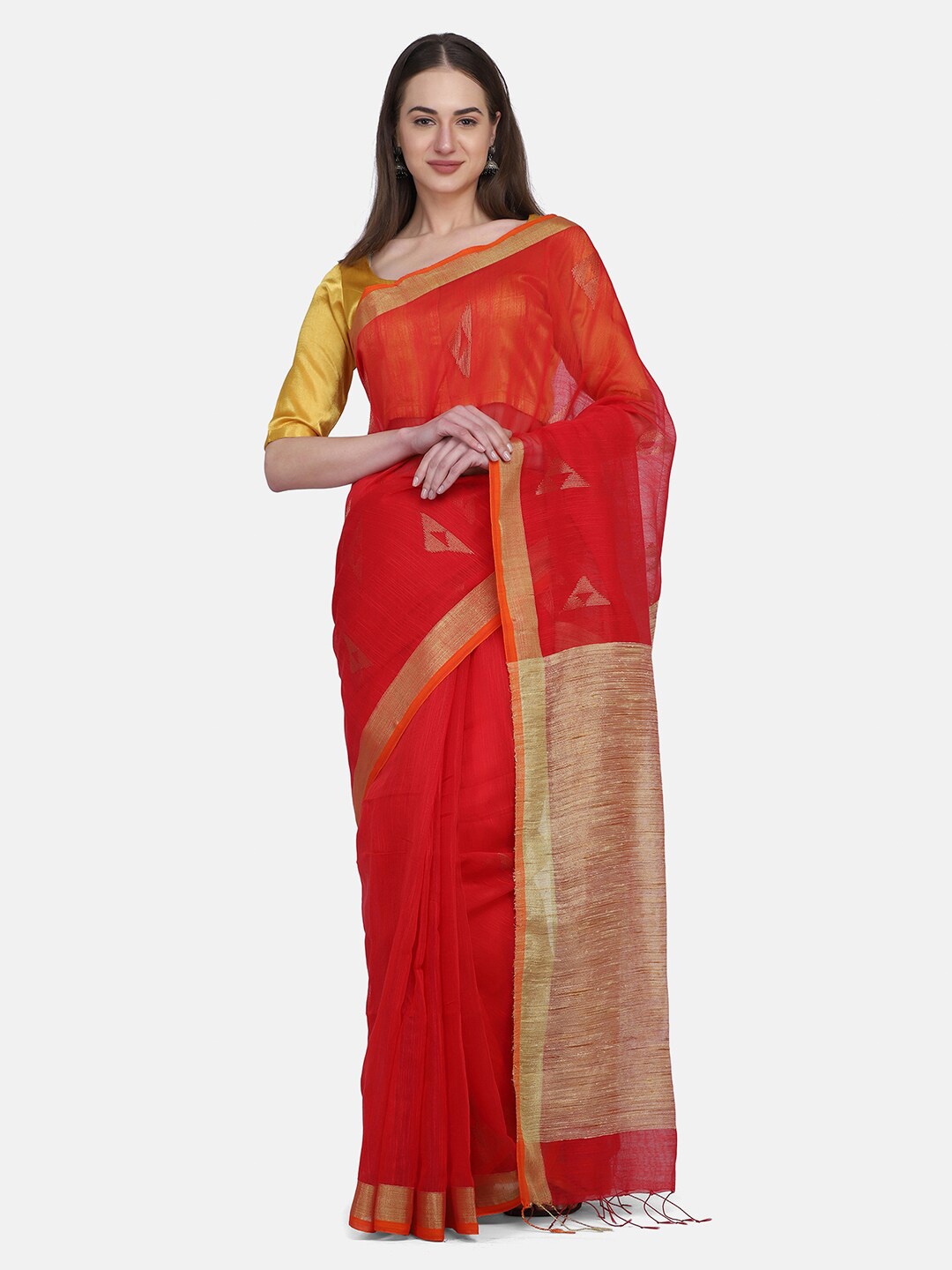 

THE WEAVE TRAVELLER Red Geometric Woven Design Saree