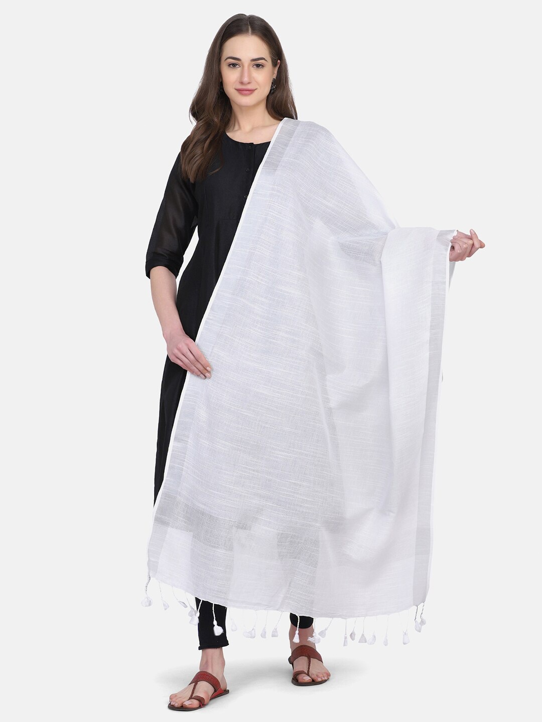 

THE WEAVE TRAVELLER White & Silver-Toned Dupatta with Zari