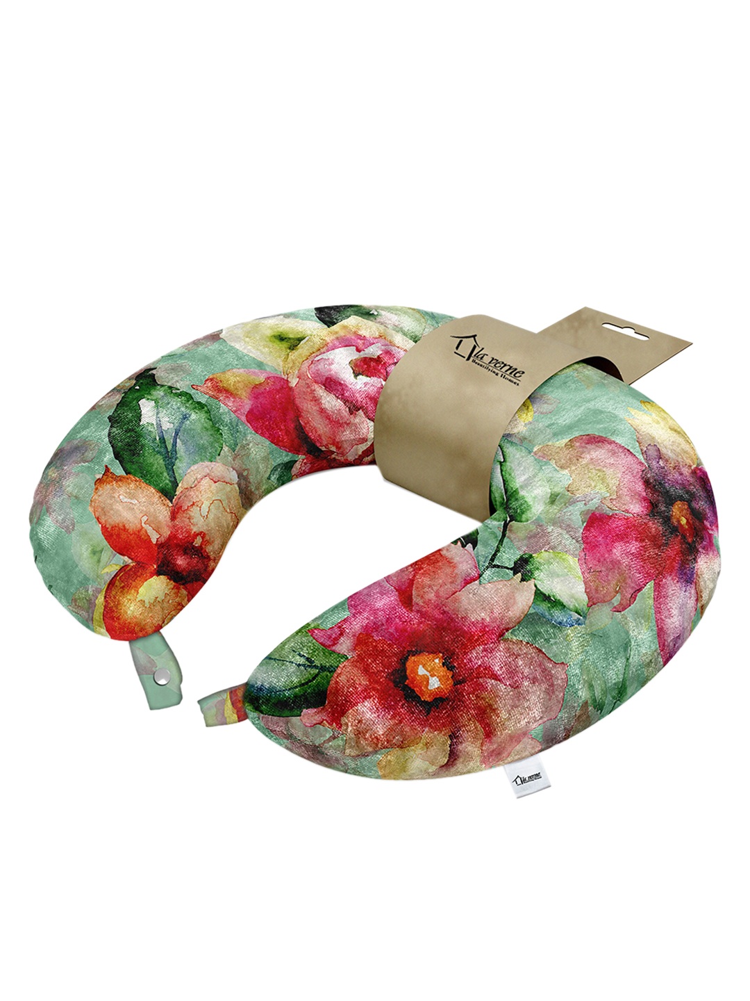 

LA VERNE Green & Pink Printed Travel Neck Pillow