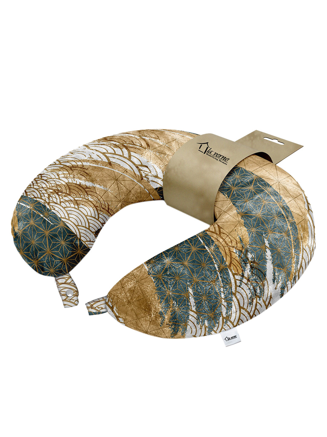 

LA VERNE Beige And Green Printed Travel Neck Pillow