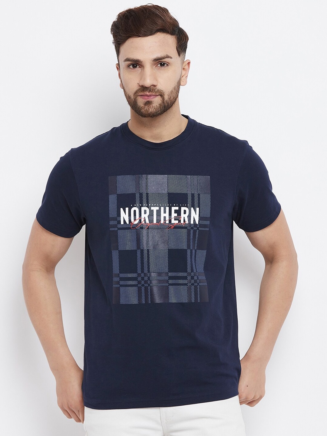 

98 Degree North Men Navy Blue Typography Printed T-shirt