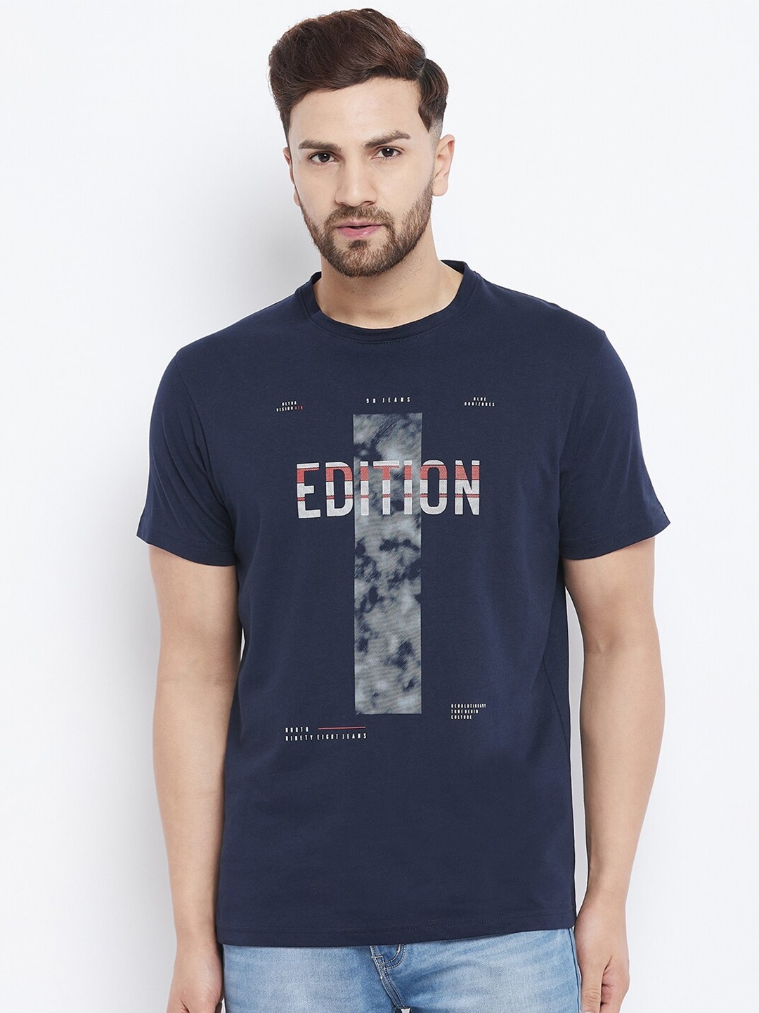 

98 Degree North Men Navy Blue Printed T-shirt