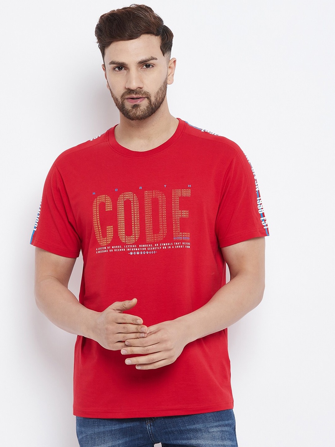 

98 Degree North Men Red Typography Printed T-shirt