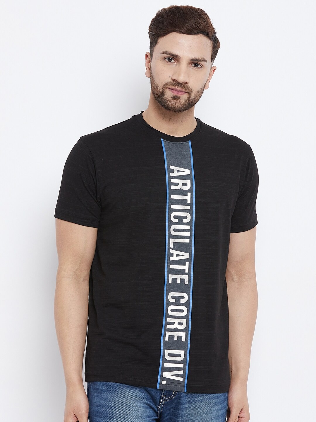 

98 Degree North Men Black Typography Printed T-shirt