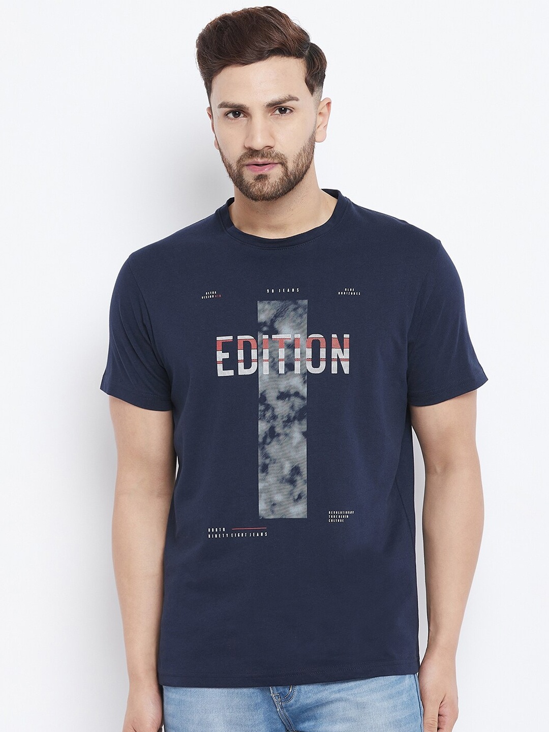 

98 Degree North Men Navy Blue Printed T-shirt