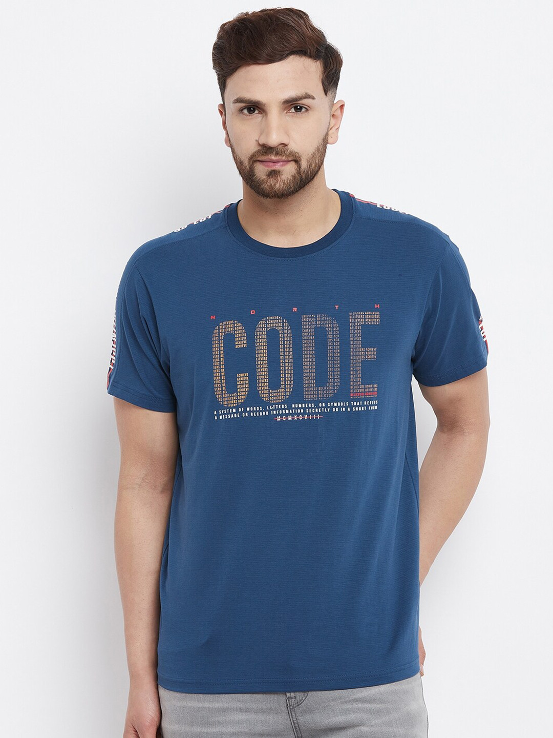 

98 Degree North Men Navy Blue Typography Printed T-shirt