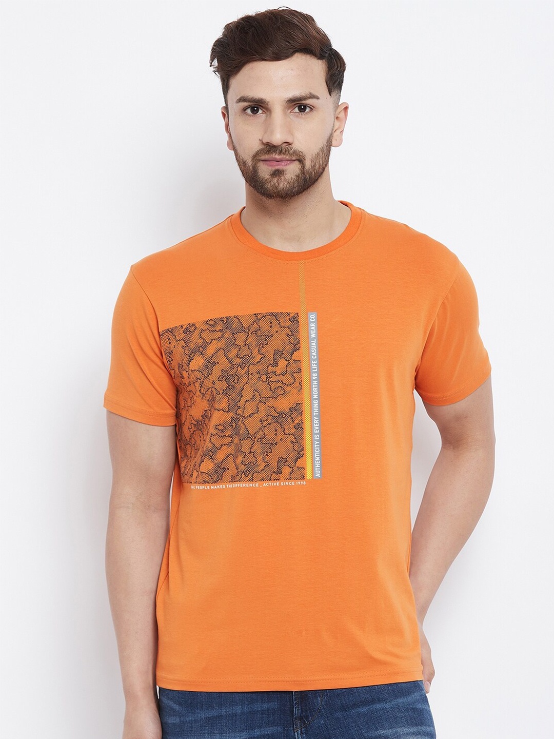 

98 Degree North Men Orange Typography Printed T-shirt