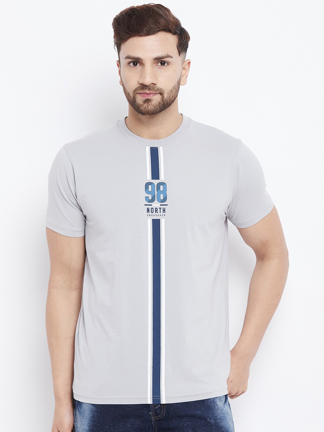 

98 Degree North Men Grey V-Neck T-shirt
