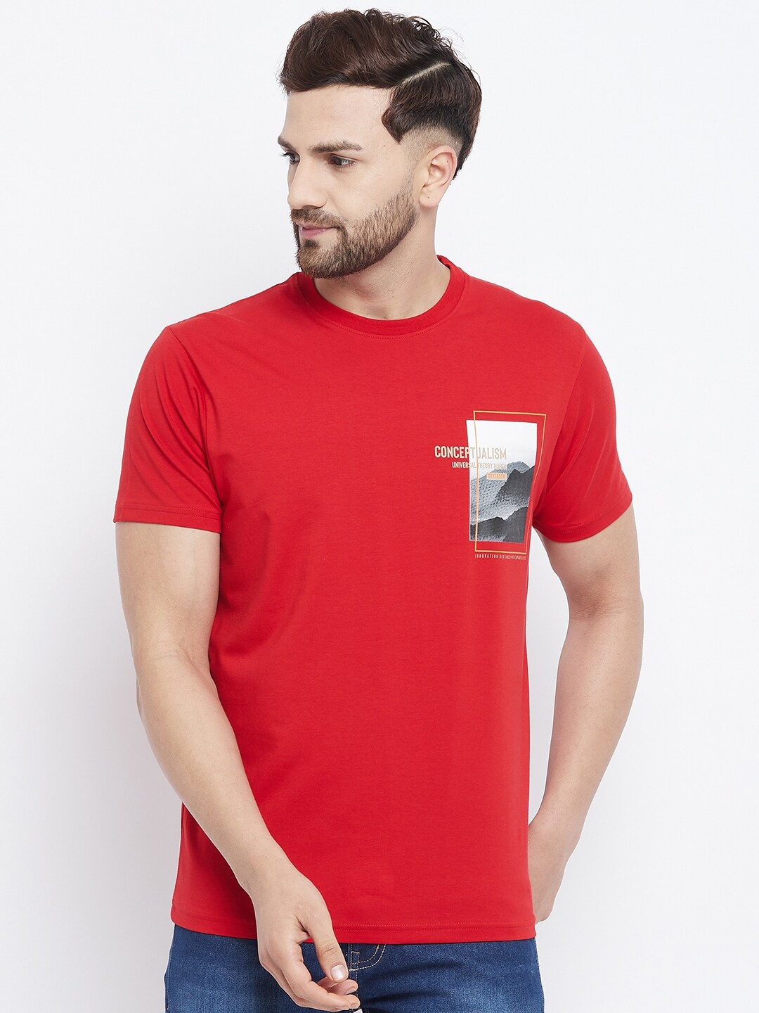 

98 Degree North Men Red Printed Regular-Fit T-shirt